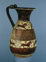 Transitional Protocorinthian-Corinthian Olpe Decorated with an Animal Frieze, from Camirus, Rhodes